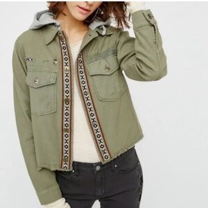 Free people Weekend Wanderer Military Jacket with Hoodie (Size: Large)